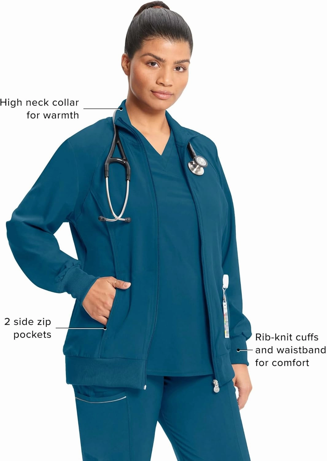 Infinity Cherokee Zip Front Scrub Nurse Jackets for Women, 4-Way Stretch Fabric 2391A