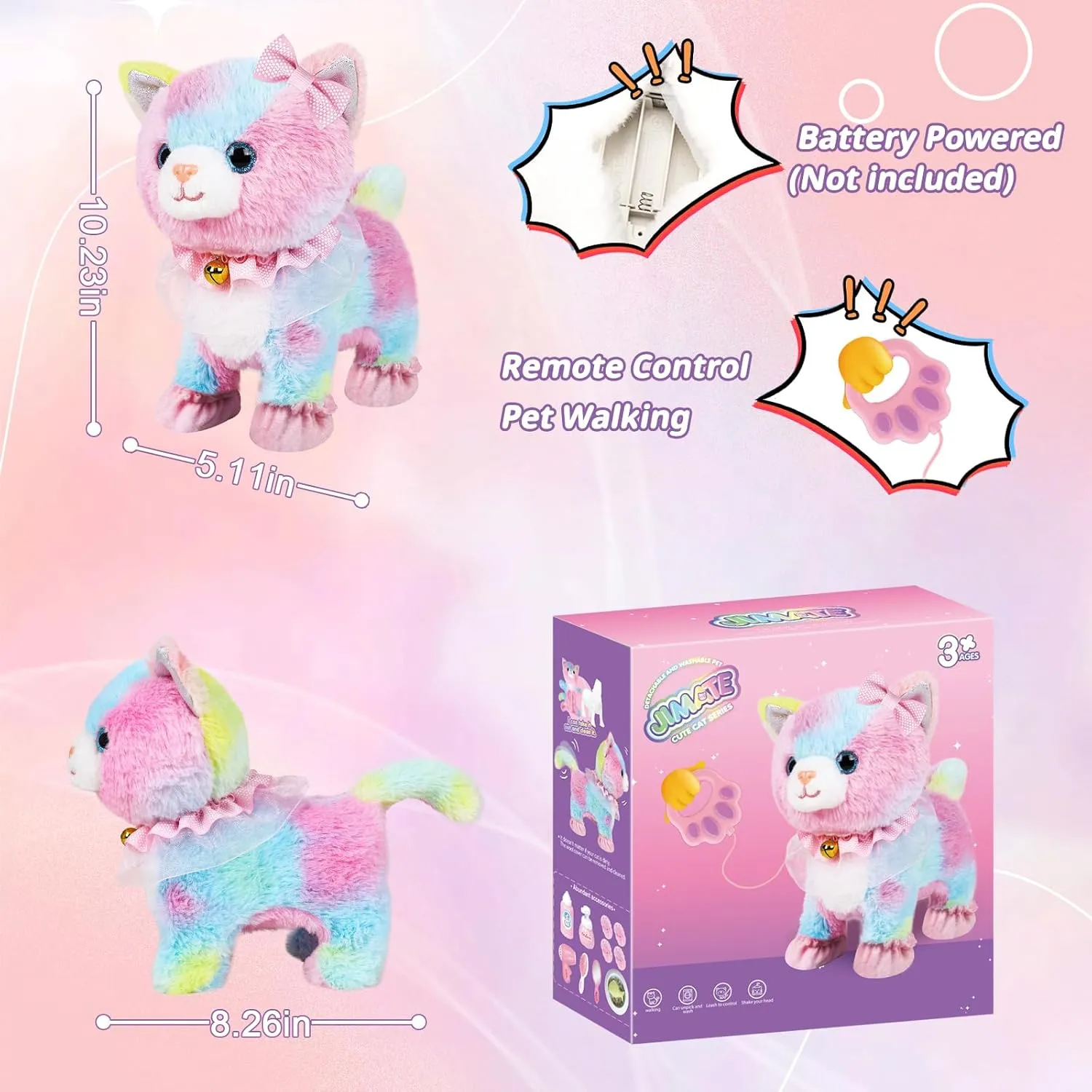 Interactive Electronic Plush Toy Walking and Barking Robot Cat Plush Cat Remote Control Kitten for Girls (Colorful Cat)