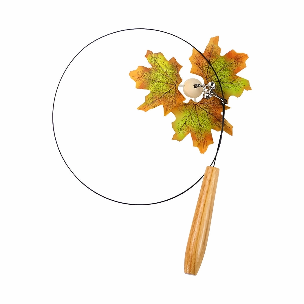 Interactive Rotating Leaf Cat Teaser Toy - Wooden Handle & Steel Wire for Cat Training