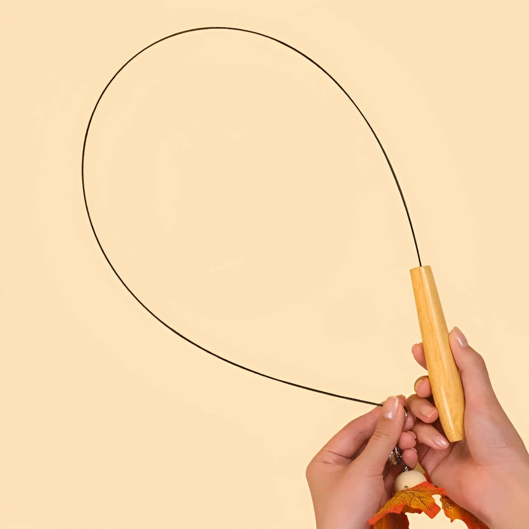 Interactive Rotating Leaf Cat Teaser Toy - Wooden Handle & Steel Wire for Cat Training