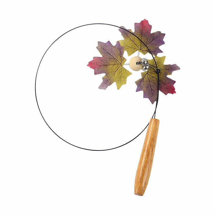 Interactive Rotating Leaf Cat Teaser Toy - Wooden Handle & Steel Wire for Cat Training