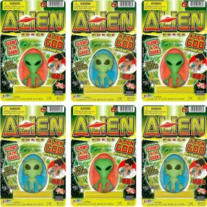 JA-RU Inflatable Glow in The Dark Slime for Kids with Alien Figure (6 Alien Egg Slime) Slime Kit for Boys and Girls. Sensory Stress Relief Toys. Bulk Mini Slime Party Favors. 5426-6s