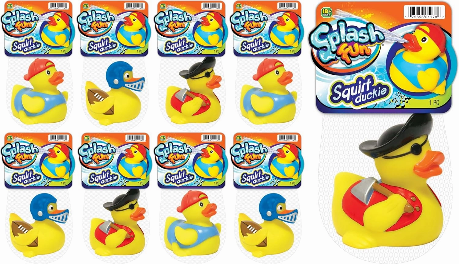 JA-RU Splash Fun Yellow Rubber Ducks Water Squirter for Kids (8 Assorted Rubber Ducks) Small Baby Bath Toys for Kids. Floating Water Toys. Beach & Pool Party Favors. 1178-8s