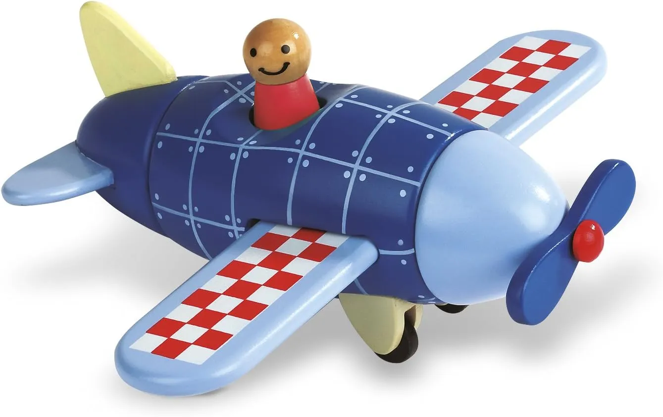 Janod Build Your Own Airplane Magnetic Construction Kit - 2-in-1 Game Encourages Creativity and Develops Fine Motor Skills - Beautiful Hand-Painted 5-Piece Wooden Toy Aged 2  Mixed