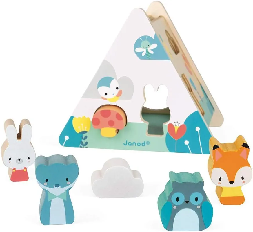 Janod - Pure Wooden Shape Sorter - Early Learning Toy - 6 Pieces Included - Handling and Building - Water-Based Paint - from 18 Months Old, J05150