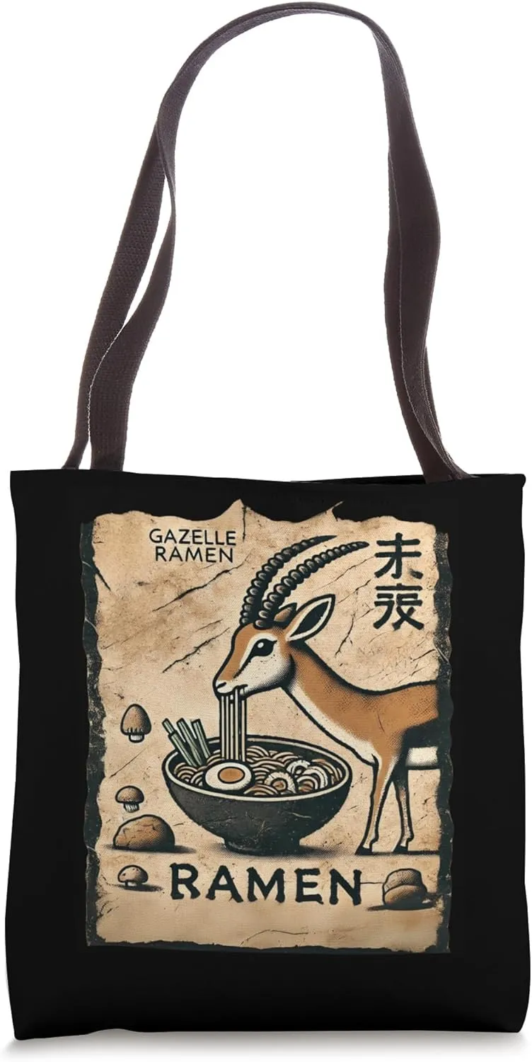 Japanese Cave Art Noodles Lover Wildlife Gazelle Ramen Tote Bag