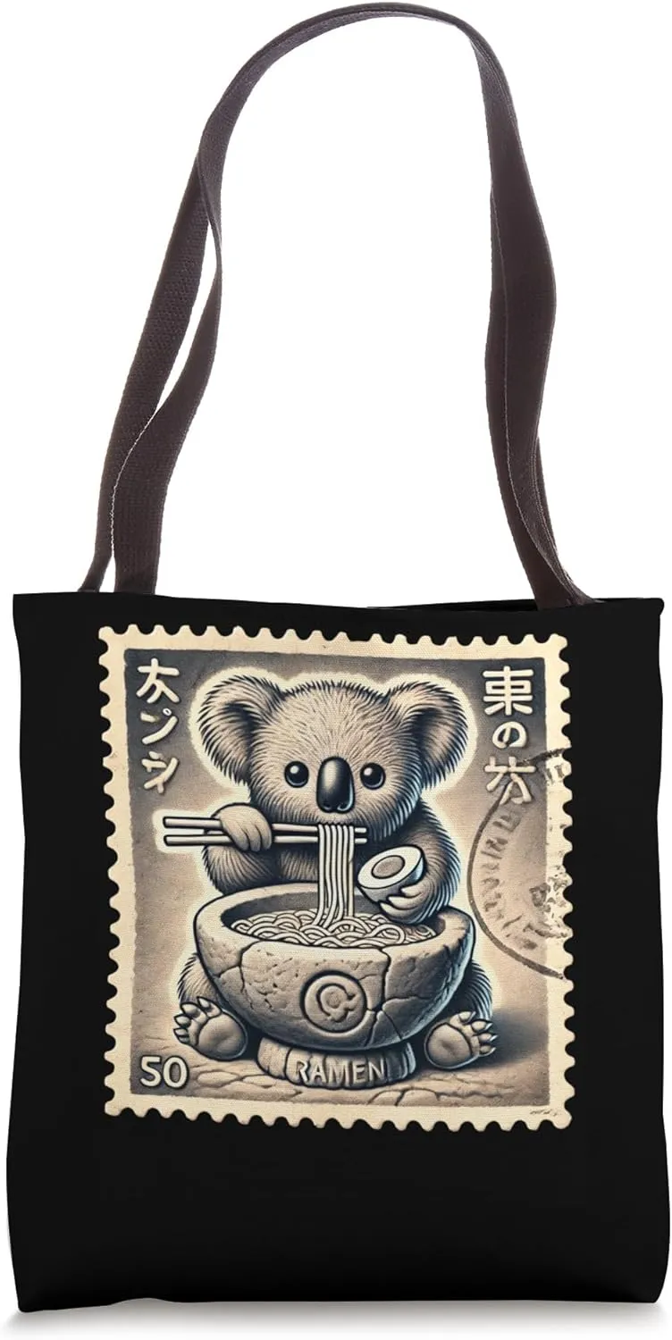 Japanese Cave Art Postage Stamp Noodles Koala Joey Ramen Tote Bag