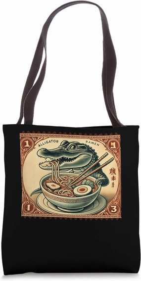 Japanese Art Noodles Postage Stamp Wildlife Alligator Ramen Tote Bag