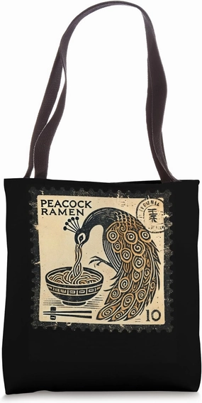 Japanese Noodles Postage Stamp Wildlife Peacock Ramen Tote Bag