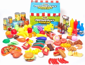 Jaxojoy 122 Piece Pretend Food Set for Kids - Food Toys for Kids Kitchen Set - Pretend Play Kitchen Accessories and Playset for Interactive and Imaginative Activities