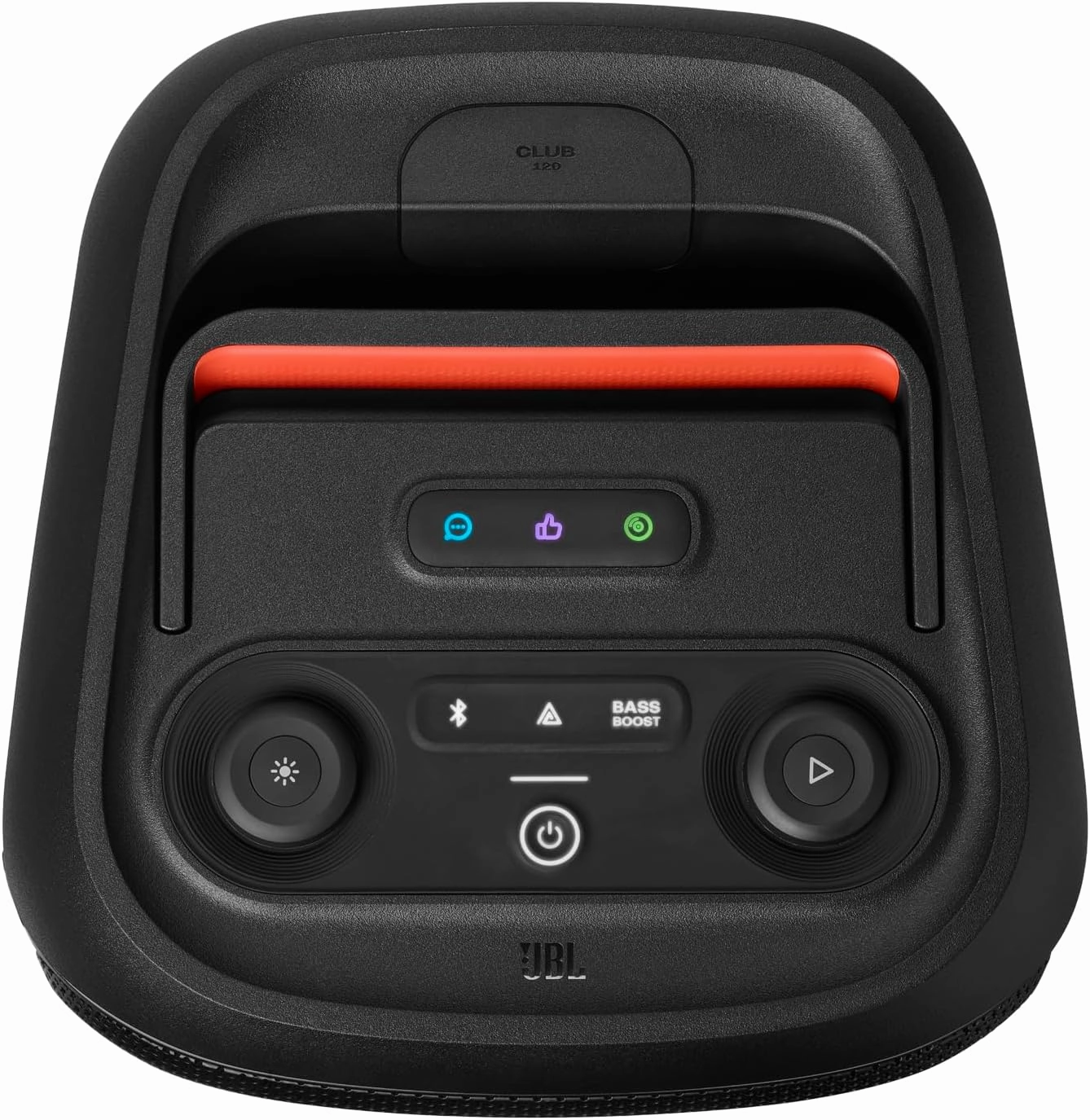 JBL PartyBox Club 120 - Portable Party Speaker with Foldable Handle, Powerful JBL Pro Sound, Futuristic lightshow, Up to 12 Hours of Play time, Splash Proof, Dual Mic & Guitar Inputs (Black)