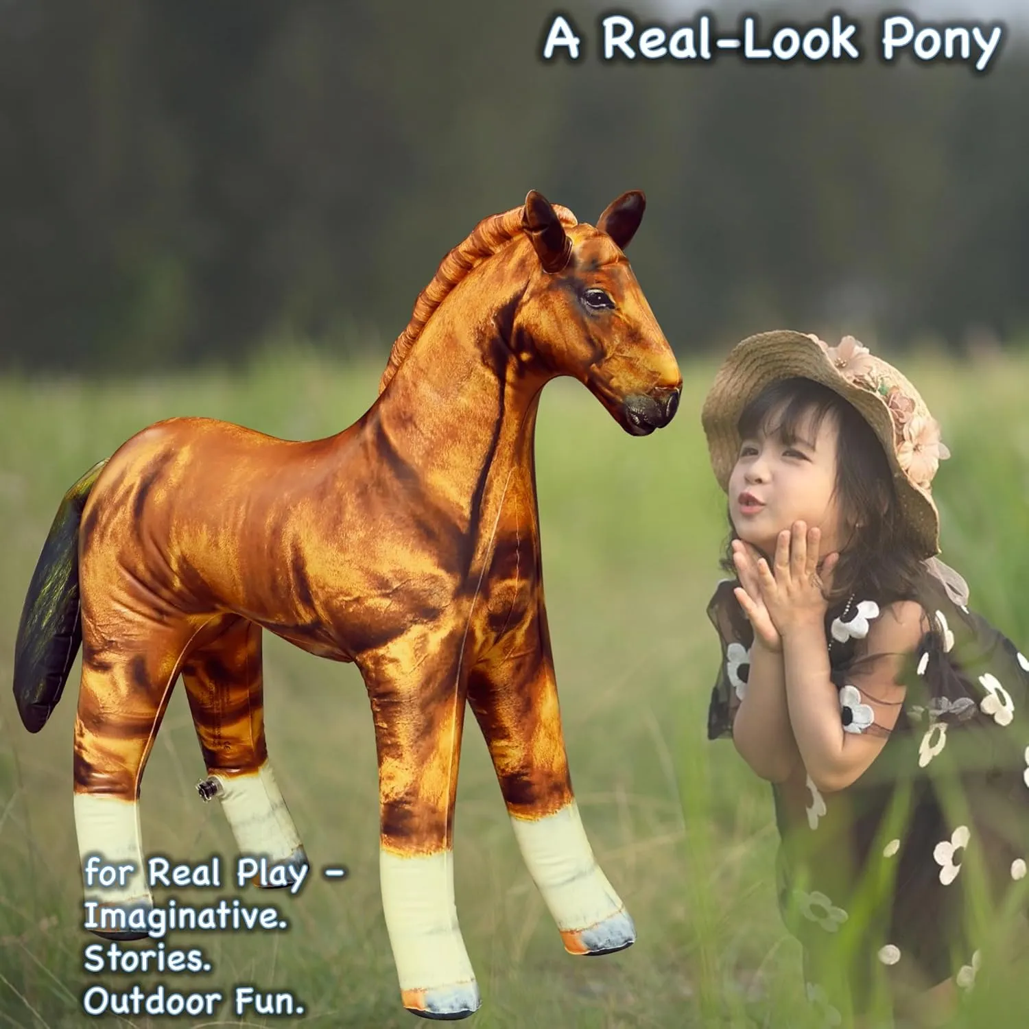 Jet Creations 38" Long Inflatable Horse, Golden Brown Lifelike Blow-Up Toy Figure for Decoration or Play, Livestock Theme Party, Pool, Birthday, VBS, Photo Prop, Baby Shower 1 pc