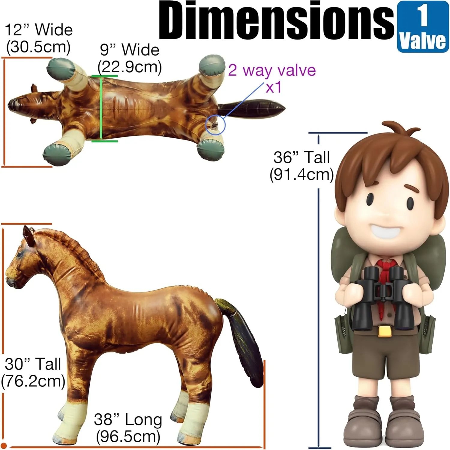 Jet Creations 38" Long Inflatable Horse, Golden Brown Lifelike Blow-Up Toy Figure for Decoration or Play, Livestock Theme Party, Pool, Birthday, VBS, Photo Prop, Baby Shower 1 pc