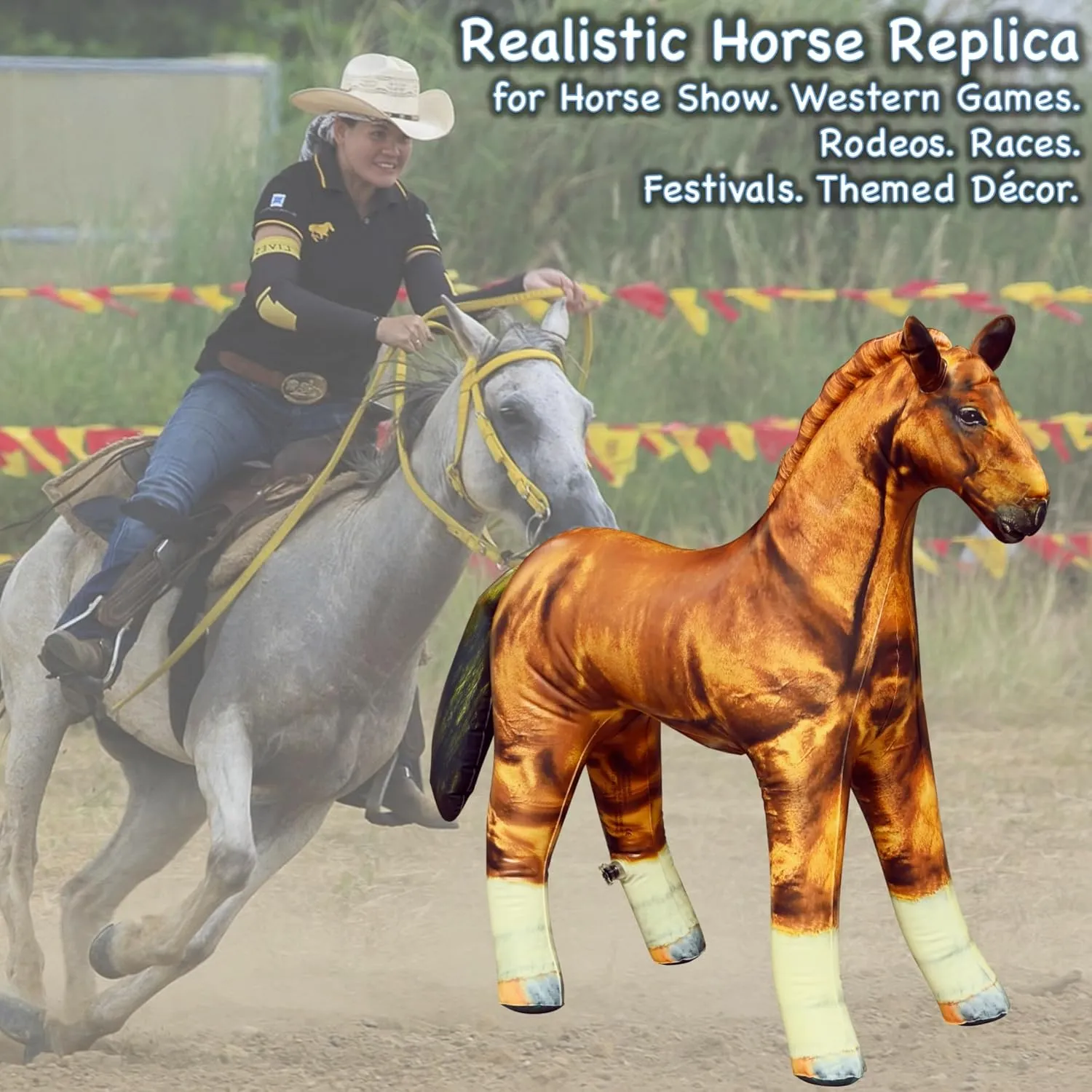 Jet Creations 38" Long Inflatable Horse, Golden Brown Lifelike Blow-Up Toy Figure for Decoration or Play, Livestock Theme Party, Pool, Birthday, VBS, Photo Prop, Baby Shower 1 pc