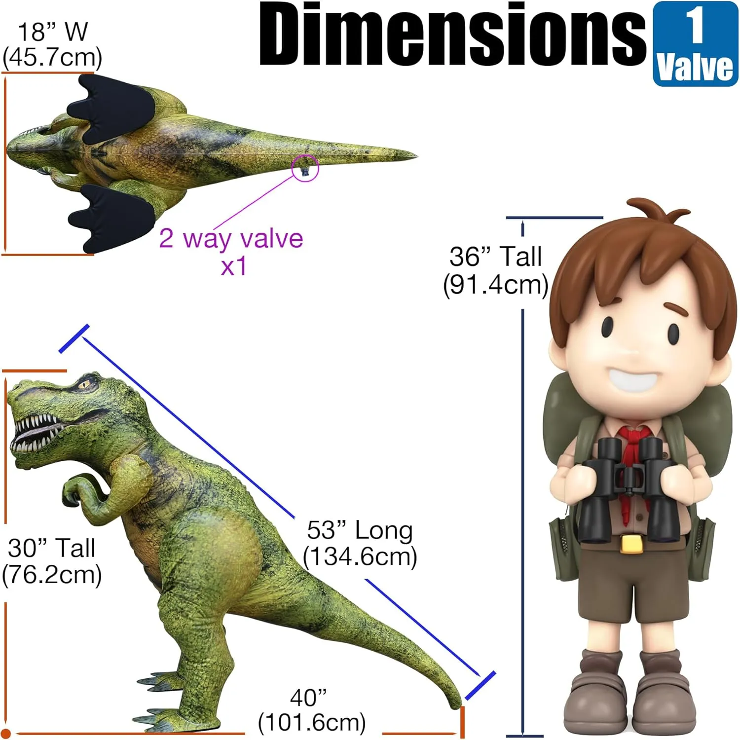 Jet Creations Inflatable T-Rex Dinosaur Toy, 32" Tall/53" Long, Green/Yellow, Pool, Party, Garden Decor, Photo Prop Jurassic Theme Decoration, 1 pc