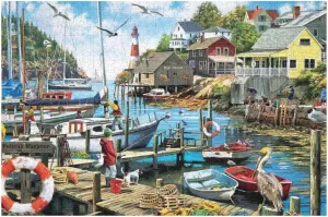 Jigsaw Puzzle for Adults The Fishing Boat Returned to The Dock Challenging Educational Fun Family Activities Games Toys Gifts Wooden Puzzles 500 Piece Gift for Women Men 20.5x15 Inch