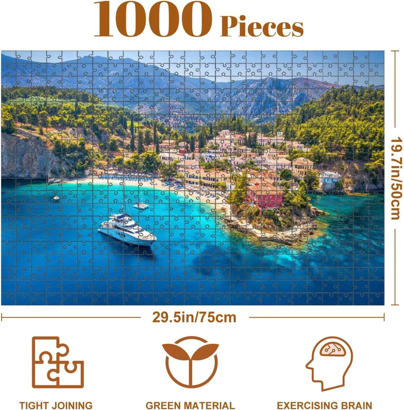 Jigsaw Puzzles 1000 Pieces for Adult Aerial View to Beautiful Fishing Village Assos Island Kefalonia Greece Puzzle Game for Family Wooden Puzzle Toy Educational Games Puzzles for Home Decor