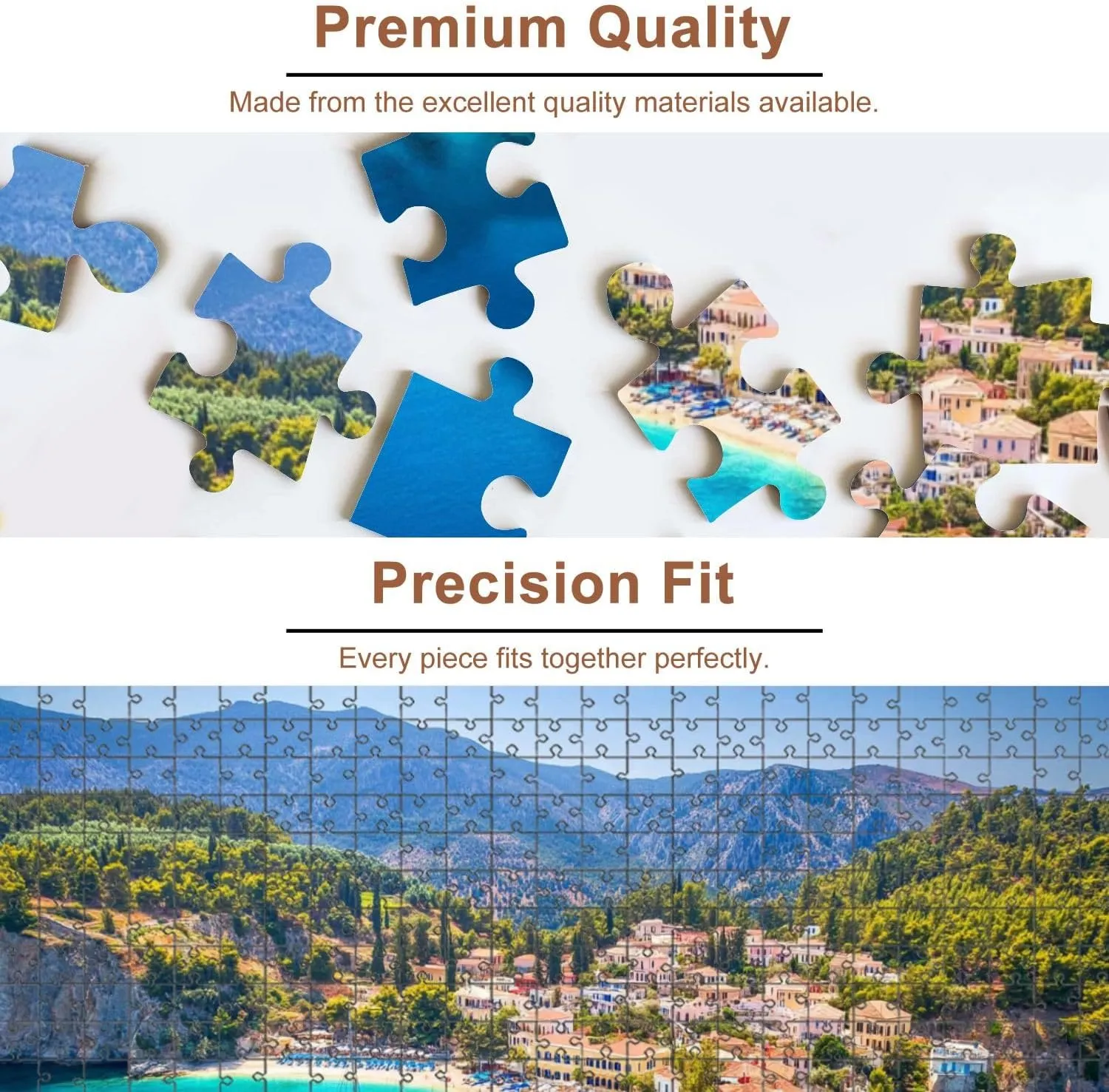 Jigsaw Puzzles 1000 Pieces for Adult Aerial View to Beautiful Fishing Village Assos Island Kefalonia Greece Puzzle Game for Family Wooden Puzzle Toy Educational Games Puzzles for Home Decor
