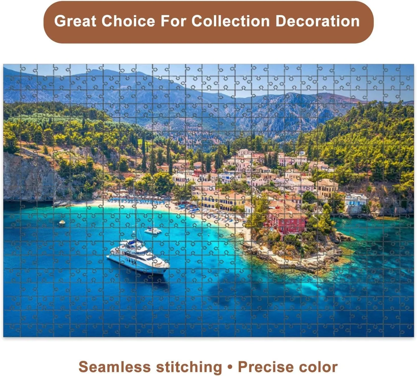 Jigsaw Puzzles 1000 Pieces for Adult Aerial View to Beautiful Fishing Village Assos Island Kefalonia Greece Puzzle Game for Family Wooden Puzzle Toy Educational Games Puzzles for Home Decor