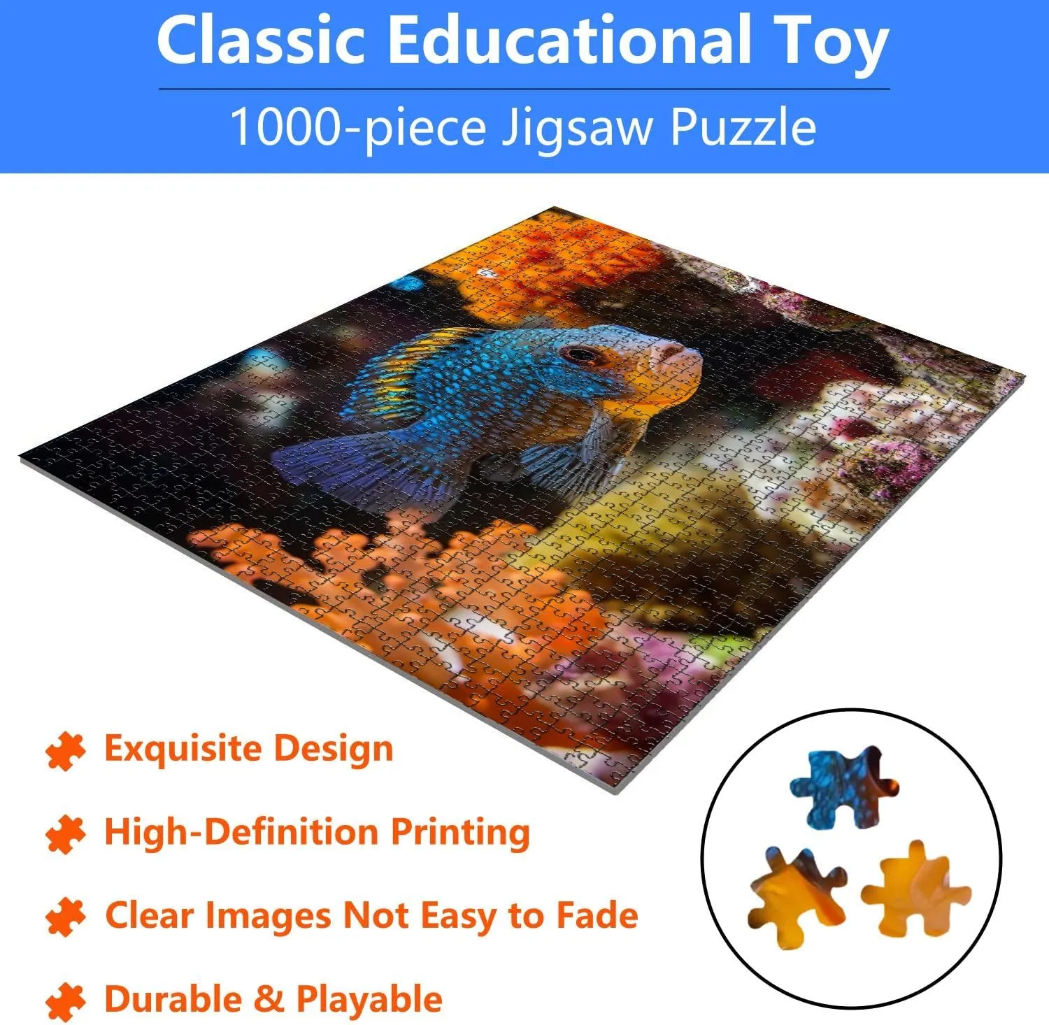 Jigsaw Puzzles 1000 Pieces for Adult Aquarium colourfull Fishes Dark deep Blue Water Puzzle Game for Family Wooden Puzzle Toy Educational Games Puzzles for Home Decor