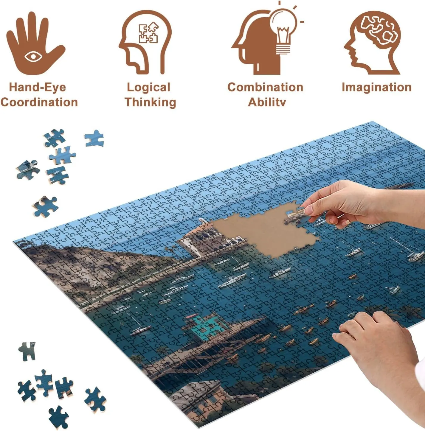 Jigsaw Puzzles 1000 Pieces for Adult Catalina Island Fishing Port Pictures Royalty Free Photos Puzzle Game for Family Wooden Puzzle Toy Educational Games Puzzles for Home Decor