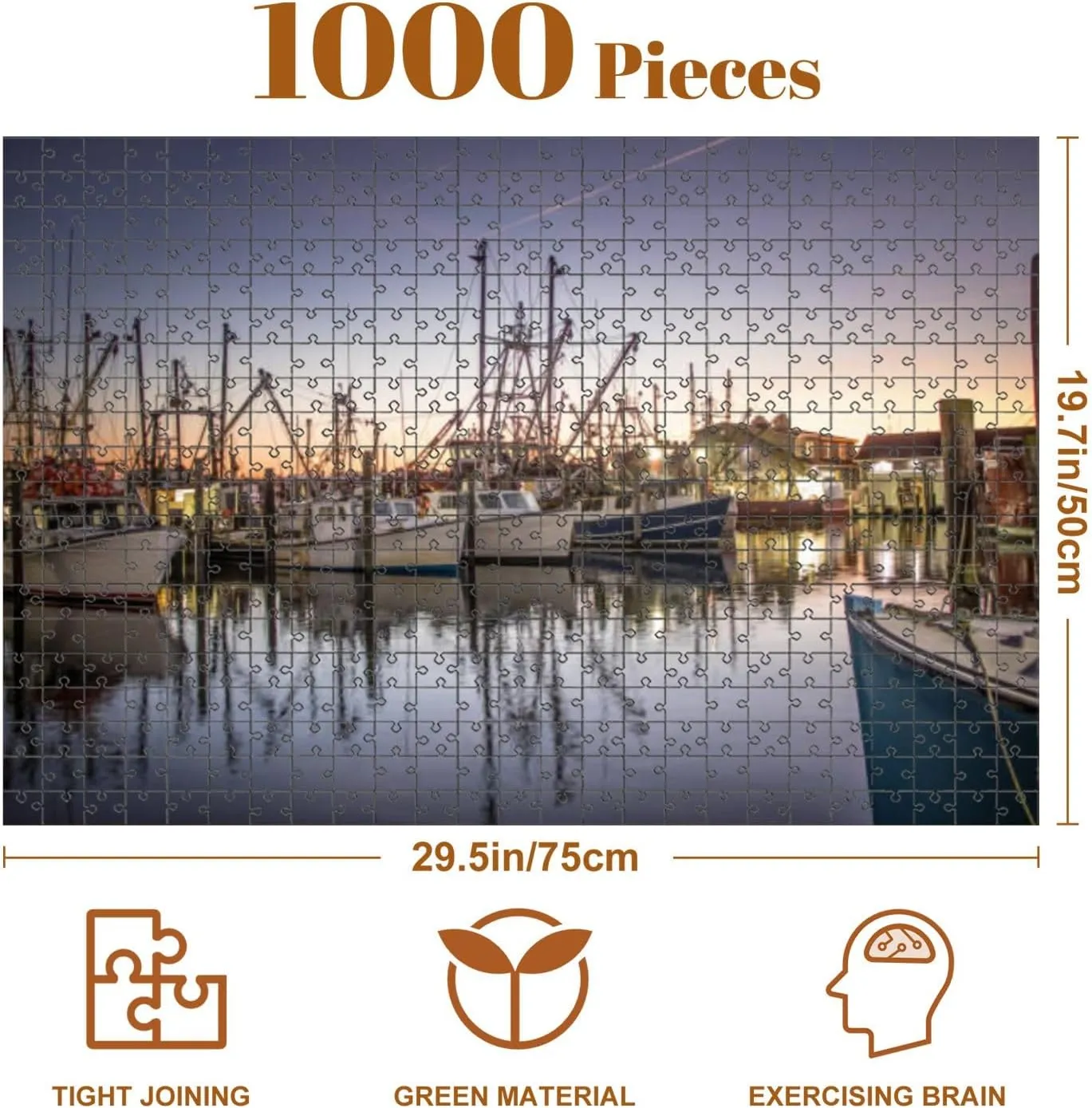 Jigsaw Puzzles 1000 Pieces for Adult Dawn Fishing Fleet Viking Village Barnegat Light NJ Puzzle Game for Family Wooden Puzzle Toy Educational Games Puzzles for Home Decor