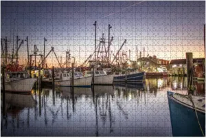Jigsaw Puzzles 1000 Pieces for Adult Dawn Fishing Fleet Viking Village Barnegat Light NJ Puzzle Game for Family Wooden Puzzle Toy Educational Games Puzzles for Home Decor