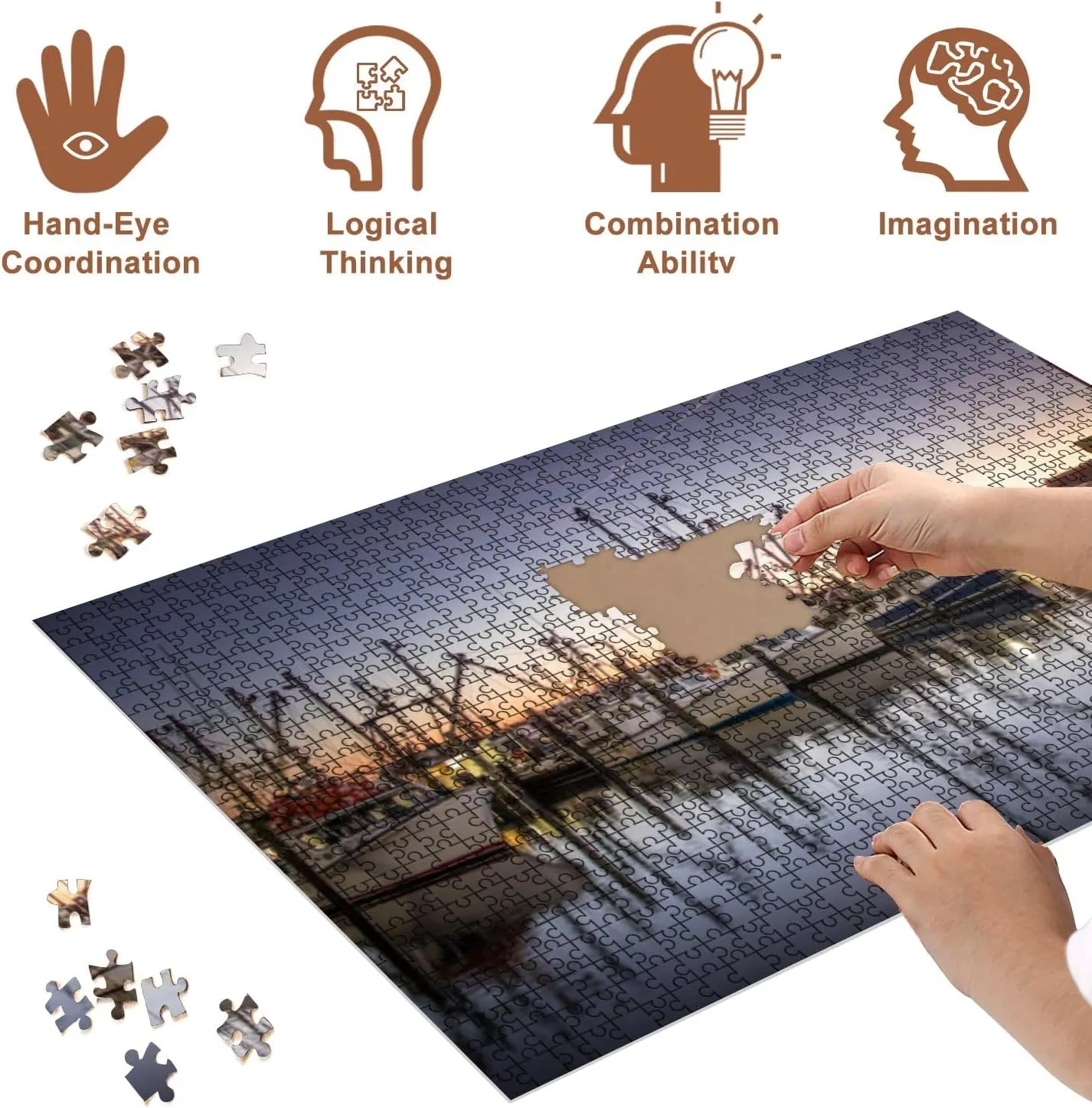 Jigsaw Puzzles 1000 Pieces for Adult Dawn Fishing Fleet Viking Village Barnegat Light NJ Puzzle Game for Family Wooden Puzzle Toy Educational Games Puzzles for Home Decor