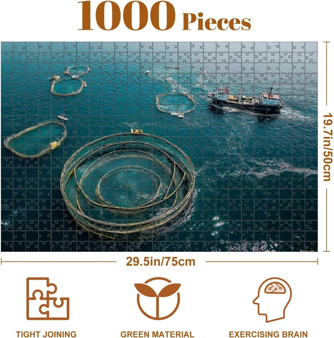 Jigsaw Puzzles 1000 Pieces for Adult Drone View Fish Farms Sea Puzzle Game for Family Wooden Puzzle Toy Educational Games Puzzles for Home Decor