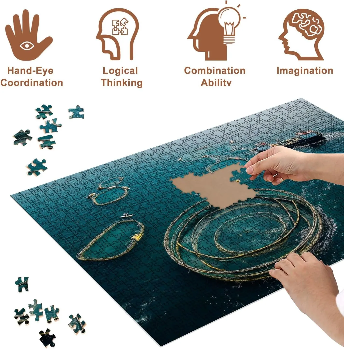Jigsaw Puzzles 1000 Pieces for Adult Drone View Fish Farms Sea Puzzle Game for Family Wooden Puzzle Toy Educational Games Puzzles for Home Decor