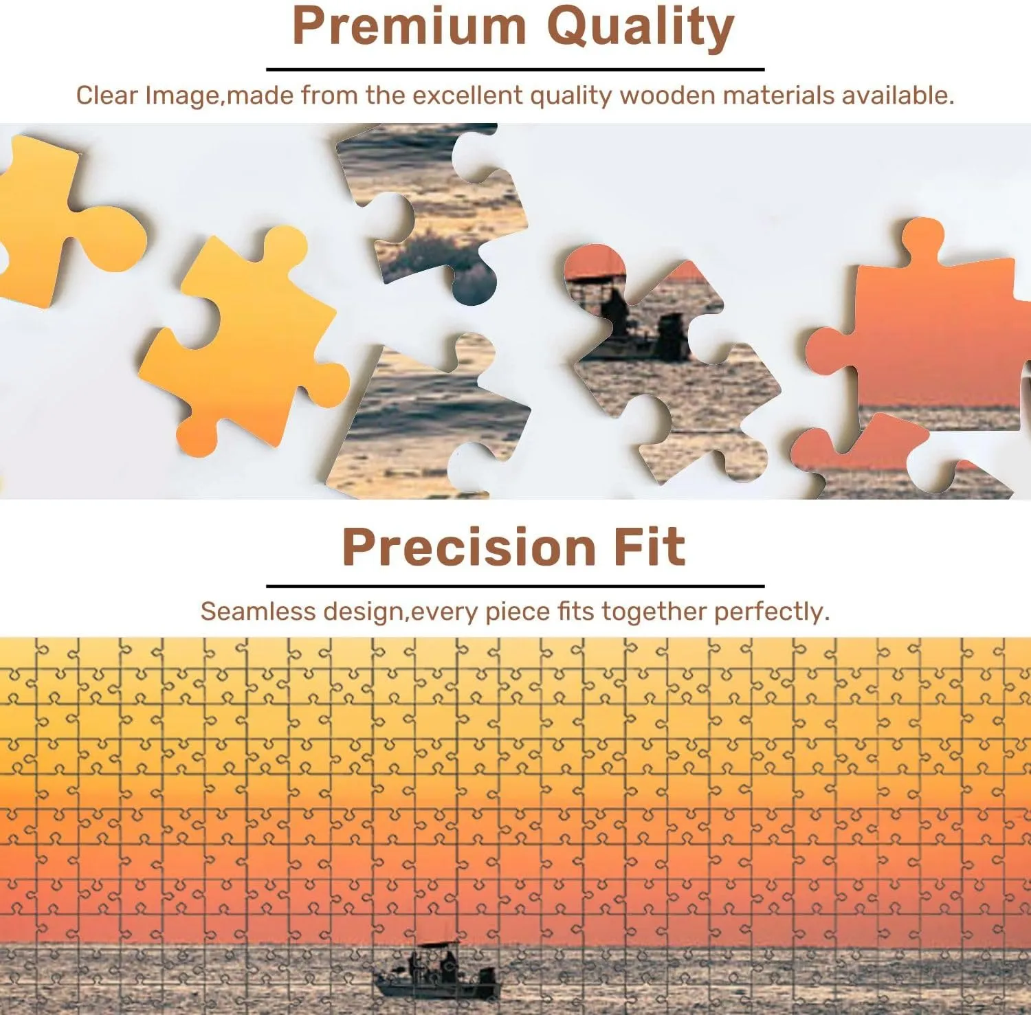 Jigsaw Puzzles 1000 Pieces for Adult Fishing Boat is Silhouetted Against Vibrant Orange red Sunrise Puzzle Game for Family Wooden Puzzle Toy Educational Games Puzzles for Home Decor
