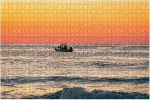 Jigsaw Puzzles 1000 Pieces for Adult Fishing Boat is Silhouetted Against Vibrant Orange red Sunrise Puzzle Game for Family Wooden Puzzle Toy Educational Games Puzzles for Home Decor