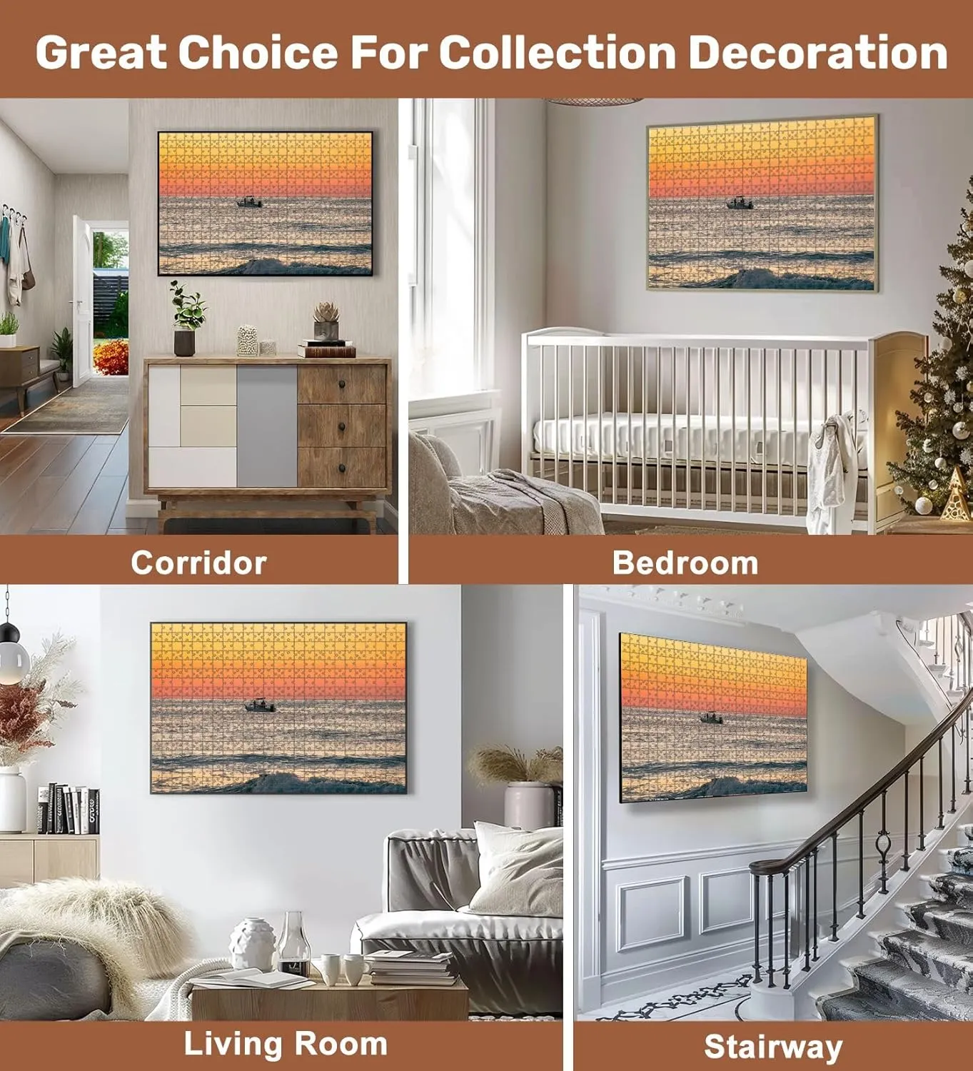 Jigsaw Puzzles 1000 Pieces for Adult Fishing Boat is Silhouetted Against Vibrant Orange red Sunrise Puzzle Game for Family Wooden Puzzle Toy Educational Games Puzzles for Home Decor