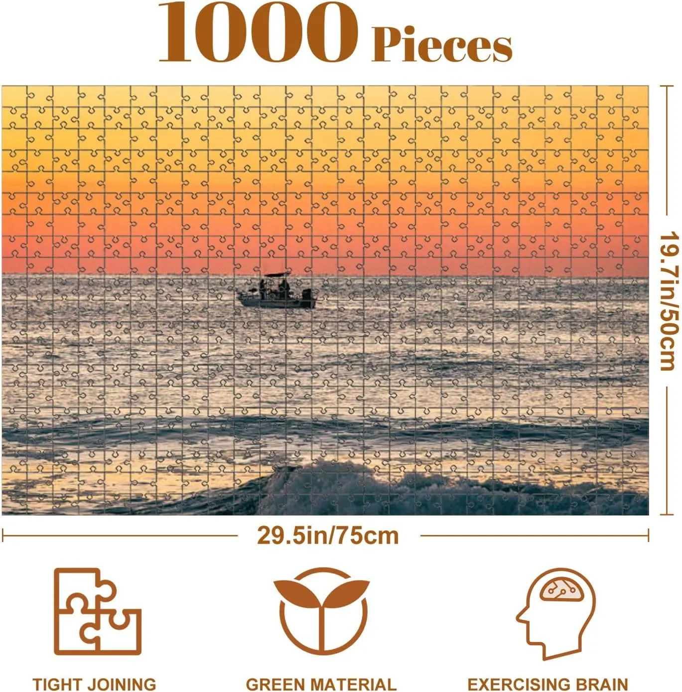Jigsaw Puzzles 1000 Pieces for Adult Fishing Boat is Silhouetted Against Vibrant Orange red Sunrise Puzzle Game for Family Wooden Puzzle Toy Educational Games Puzzles for Home Decor