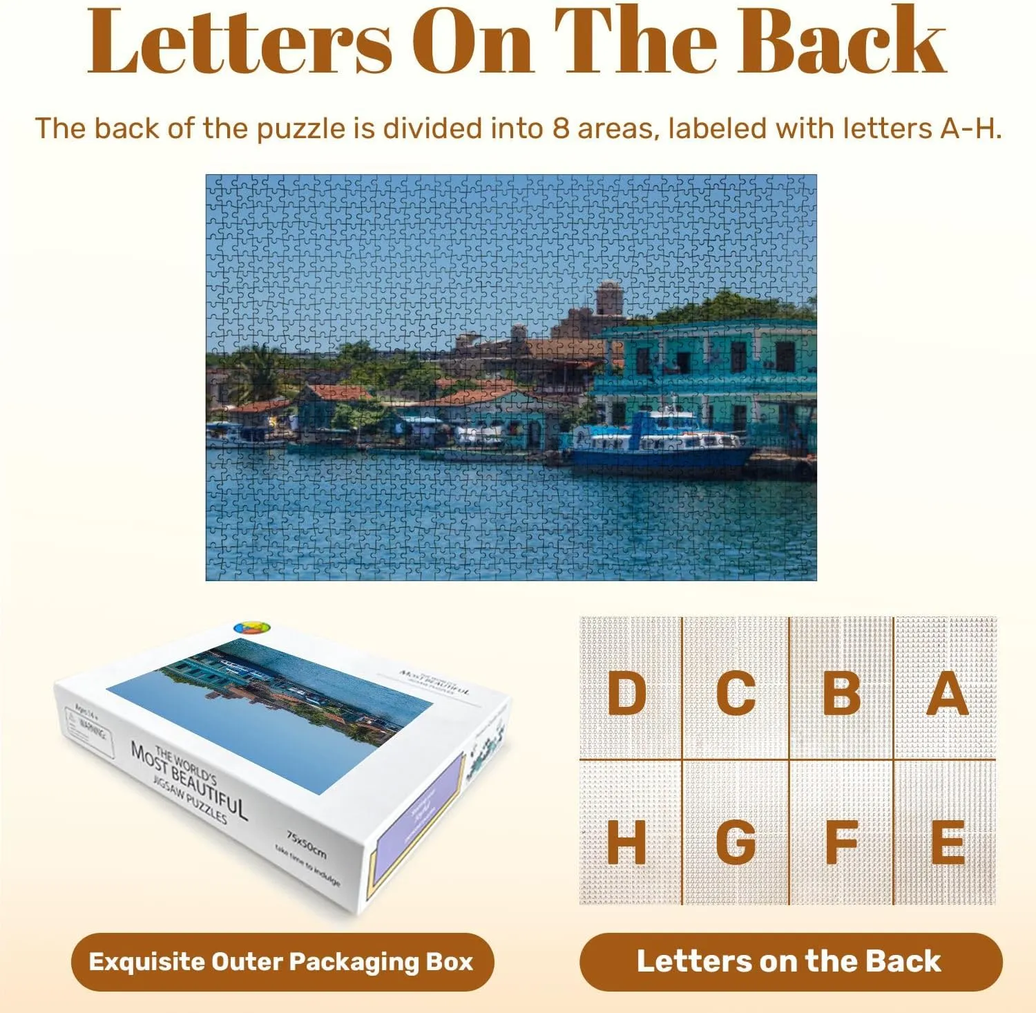 Jigsaw Puzzles 1000 Pieces for Adult Fishing Boats Village Castillo de Jagua Fortress Bahia de Cienfuegos Puzzle Game for Family Wooden Puzzle Toy Educational Games Puzzles for Home Decor