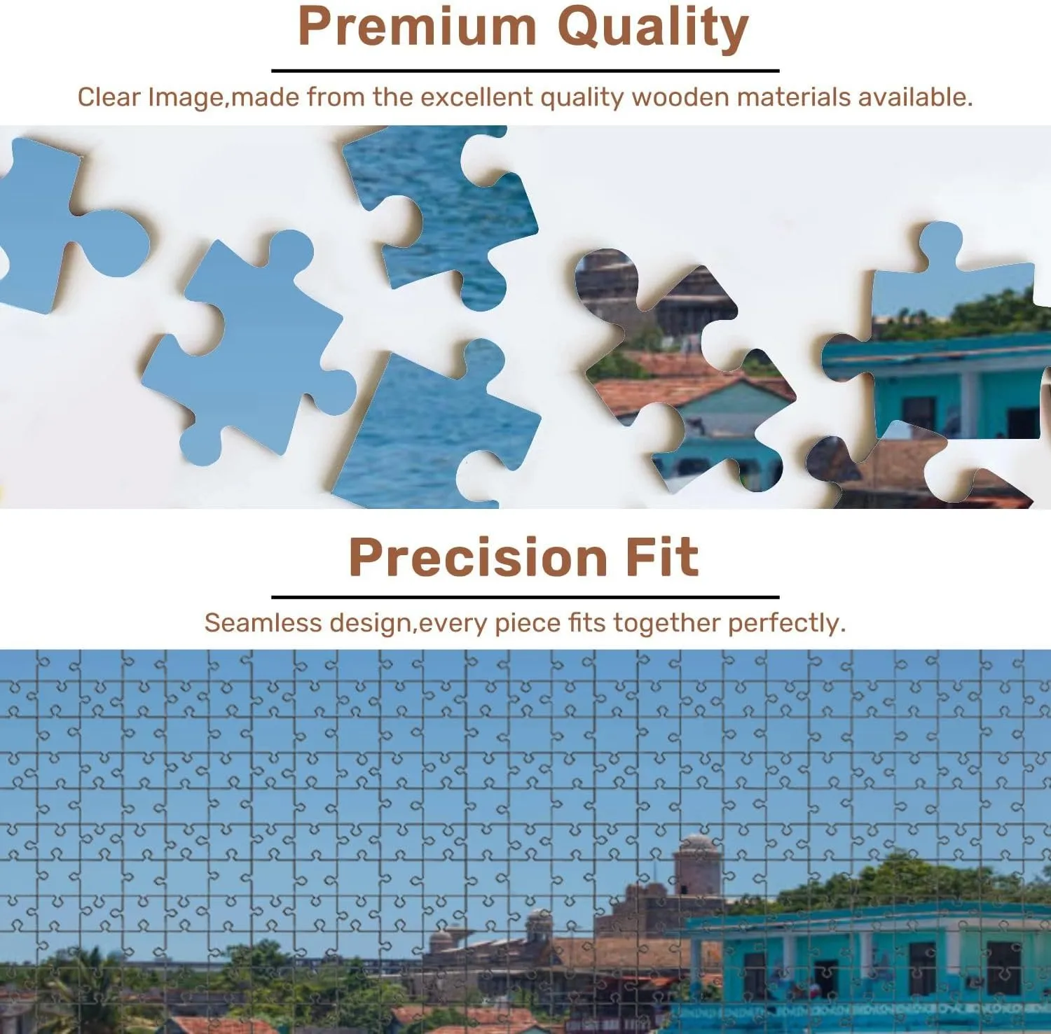Jigsaw Puzzles 1000 Pieces for Adult Fishing Boats Village Castillo de Jagua Fortress Bahia de Cienfuegos Puzzle Game for Family Wooden Puzzle Toy Educational Games Puzzles for Home Decor