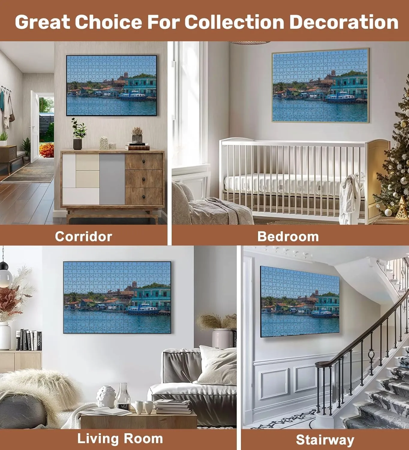 Jigsaw Puzzles 1000 Pieces for Adult Fishing Boats Village Castillo de Jagua Fortress Bahia de Cienfuegos Puzzle Game for Family Wooden Puzzle Toy Educational Games Puzzles for Home Decor