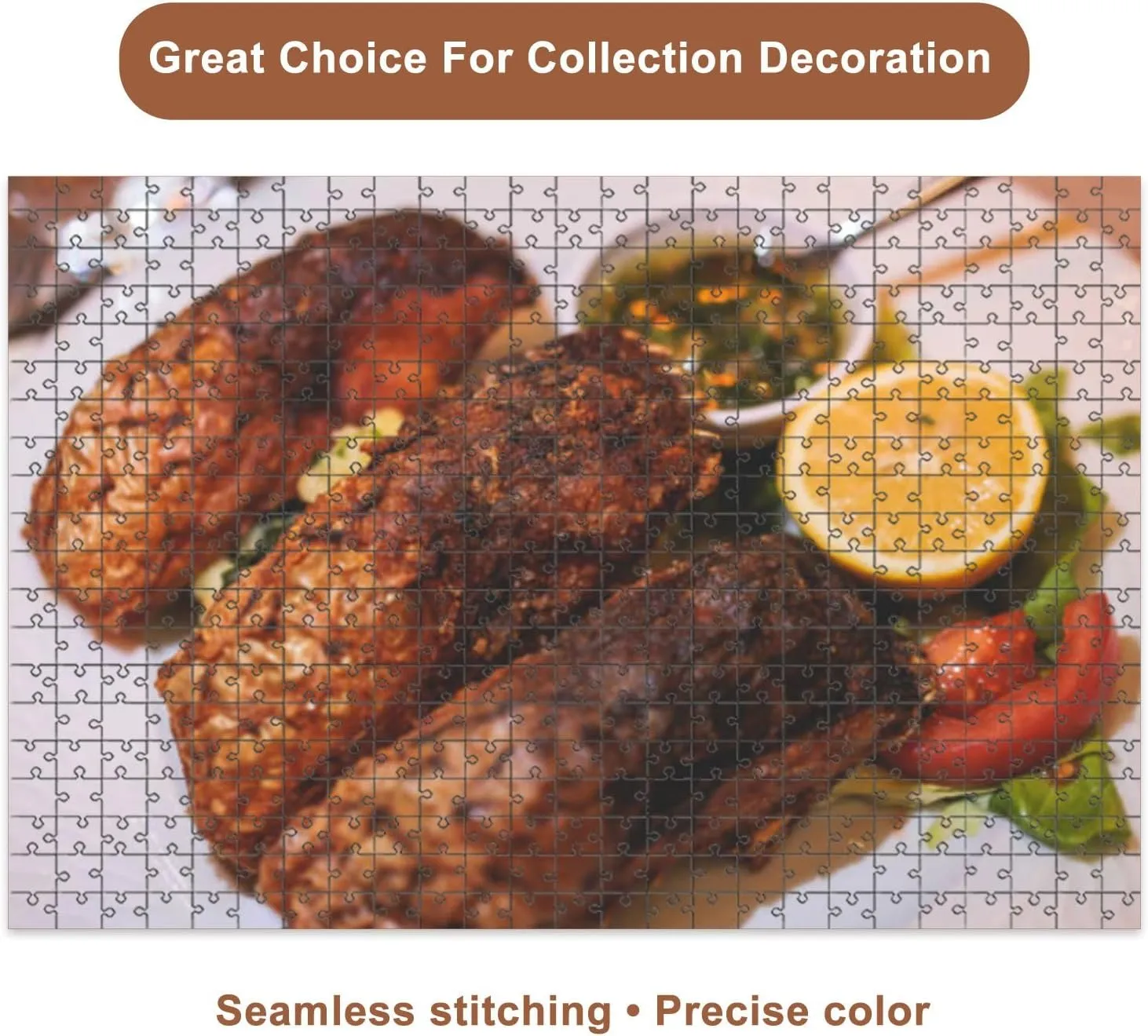 Jigsaw Puzzles 1000 Pieces for Adult Fried Grilled carp Roasted carp Fish Plate Lemon Salad Served Puzzle Game for Family Wooden Puzzle Toy Educational Games Puzzles for Home Decor