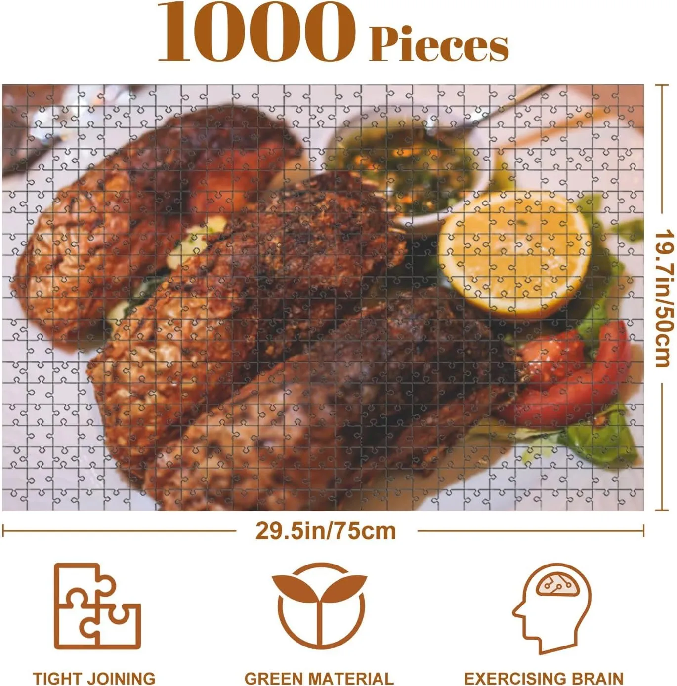 Jigsaw Puzzles 1000 Pieces for Adult Fried Grilled carp Roasted carp Fish Plate Lemon Salad Served Puzzle Game for Family Wooden Puzzle Toy Educational Games Puzzles for Home Decor