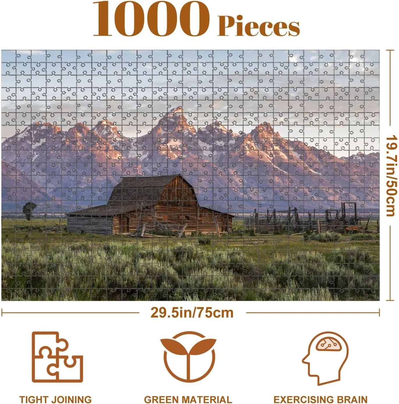 Jigsaw Puzzles 1000 Pieces for Adult Moulton Barn Grand Teton Wyoming Puzzle Game for Family Wooden Puzzle Toy Educational Games Puzzles for Home Decor