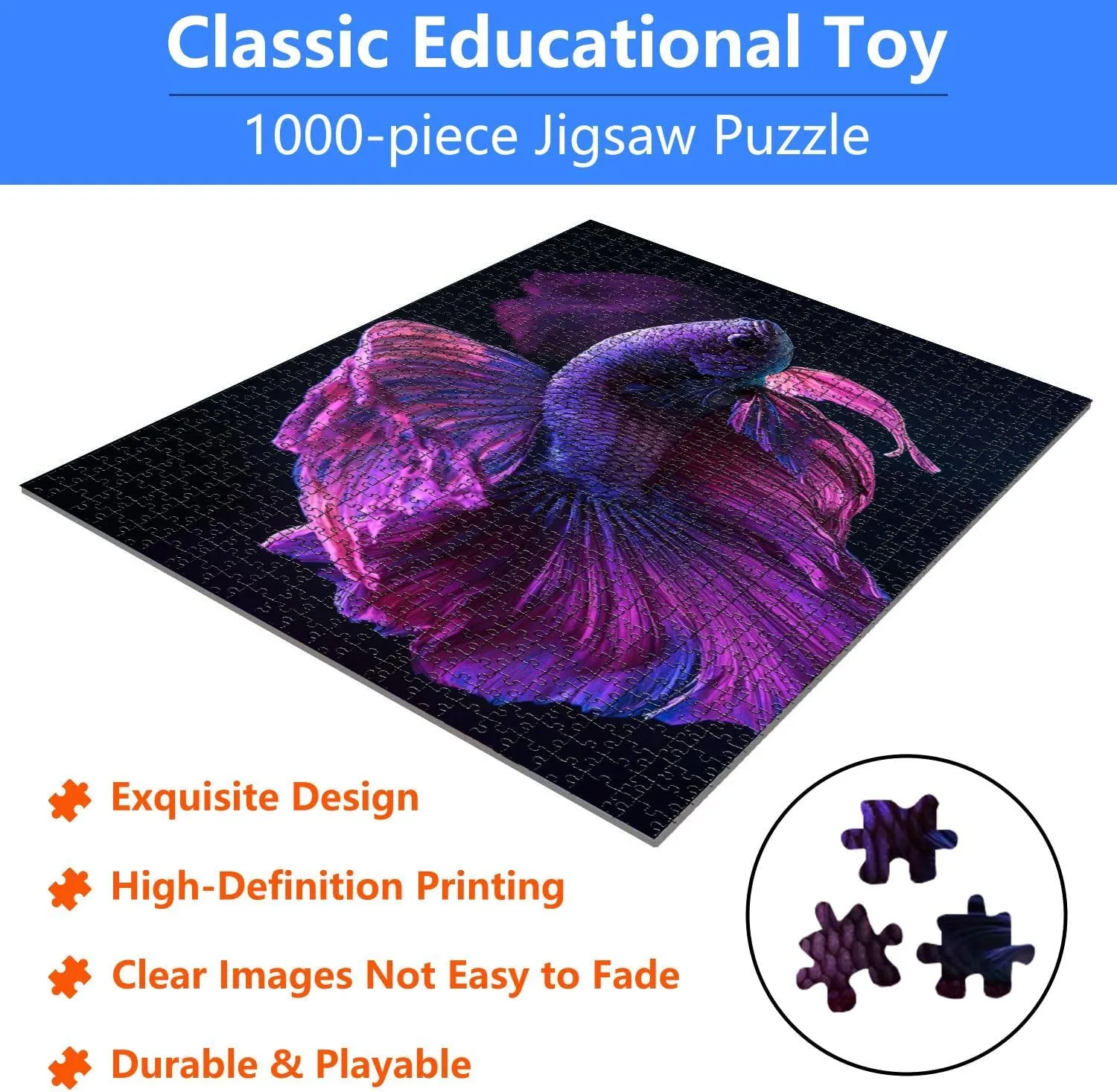Jigsaw Puzzles 1000 Pieces for Adult Pink Betta Fish Fancy Betta The Moment Beautiful Puzzle Game for Family Wooden Puzzle Toy Educational Games Puzzles for Home Decor