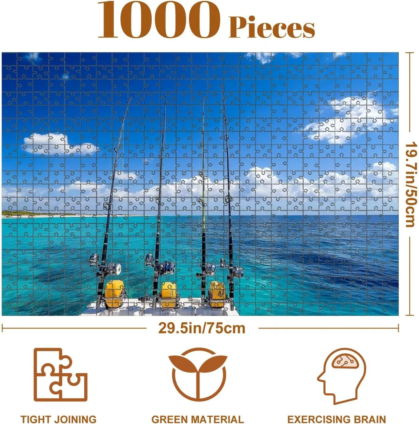 Jigsaw Puzzles 1000 Pieces for Adult Row deep sea Fishing rods Boat Exotic Caribbean Island Puzzle Game for Family Wooden Puzzle Toy Educational Games Puzzles for Home Decor