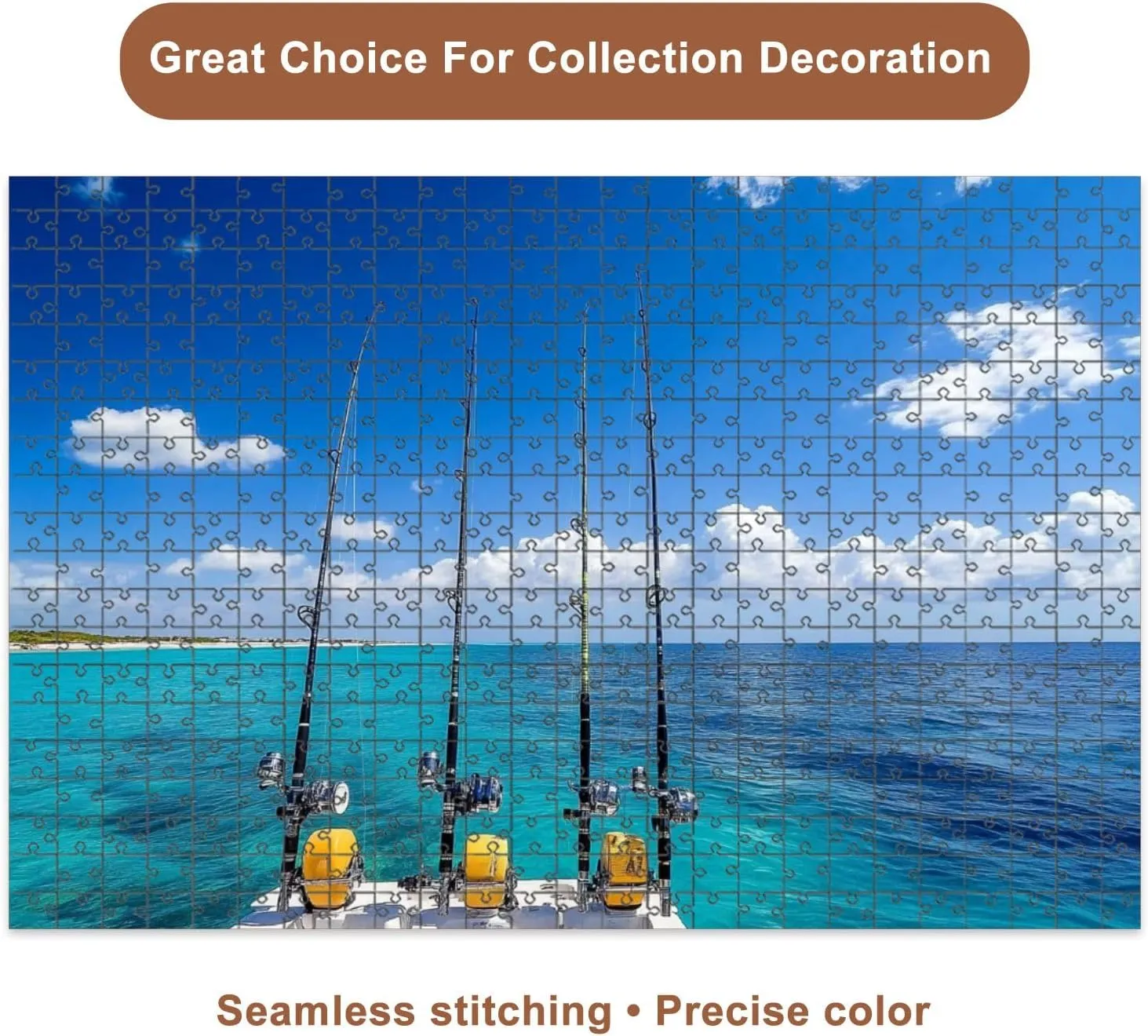 Jigsaw Puzzles 1000 Pieces for Adult Row deep sea Fishing rods Boat Exotic Caribbean Island Puzzle Game for Family Wooden Puzzle Toy Educational Games Puzzles for Home Decor