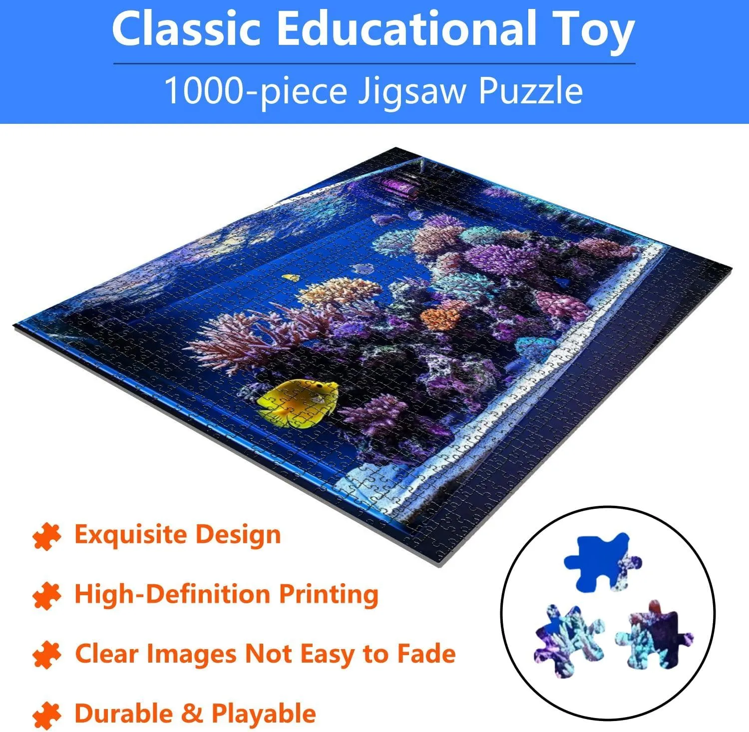 Jigsaw Puzzles 1000 Pieces for Adult Saltwater Coral Aquarium Fish Tank Puzzle Game for Family Wooden Puzzle Toy Educational Games Puzzles for Home Decor