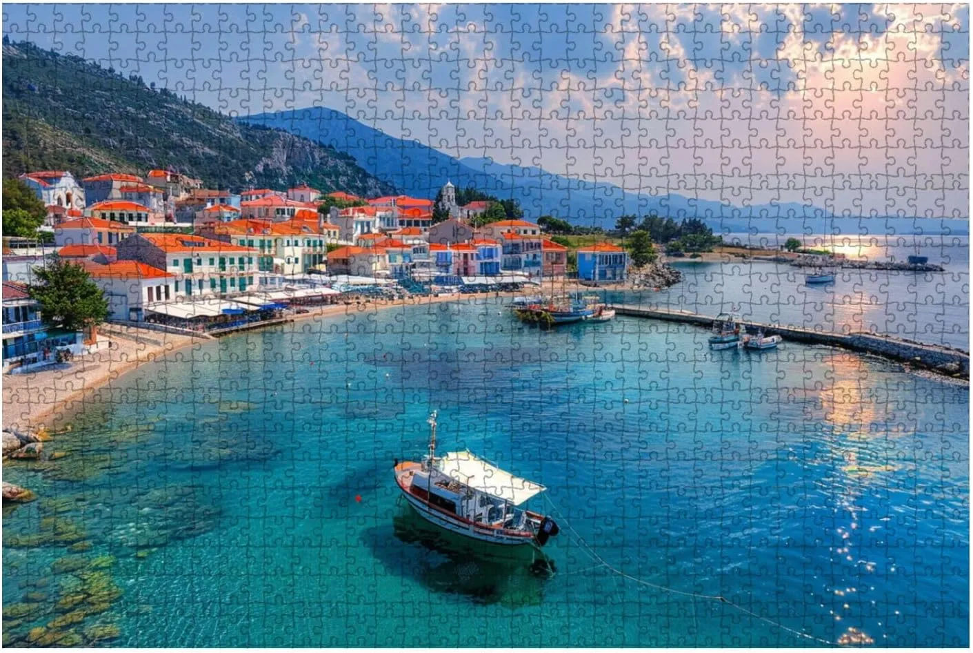 Jigsaw Puzzles 1000 Pieces for Adult View Kokkari Fishing Village Beautiful Beach Samos Island Greece Puzzle Game for Family Wooden Puzzle Toy Educational Games Puzzles for Home Decor