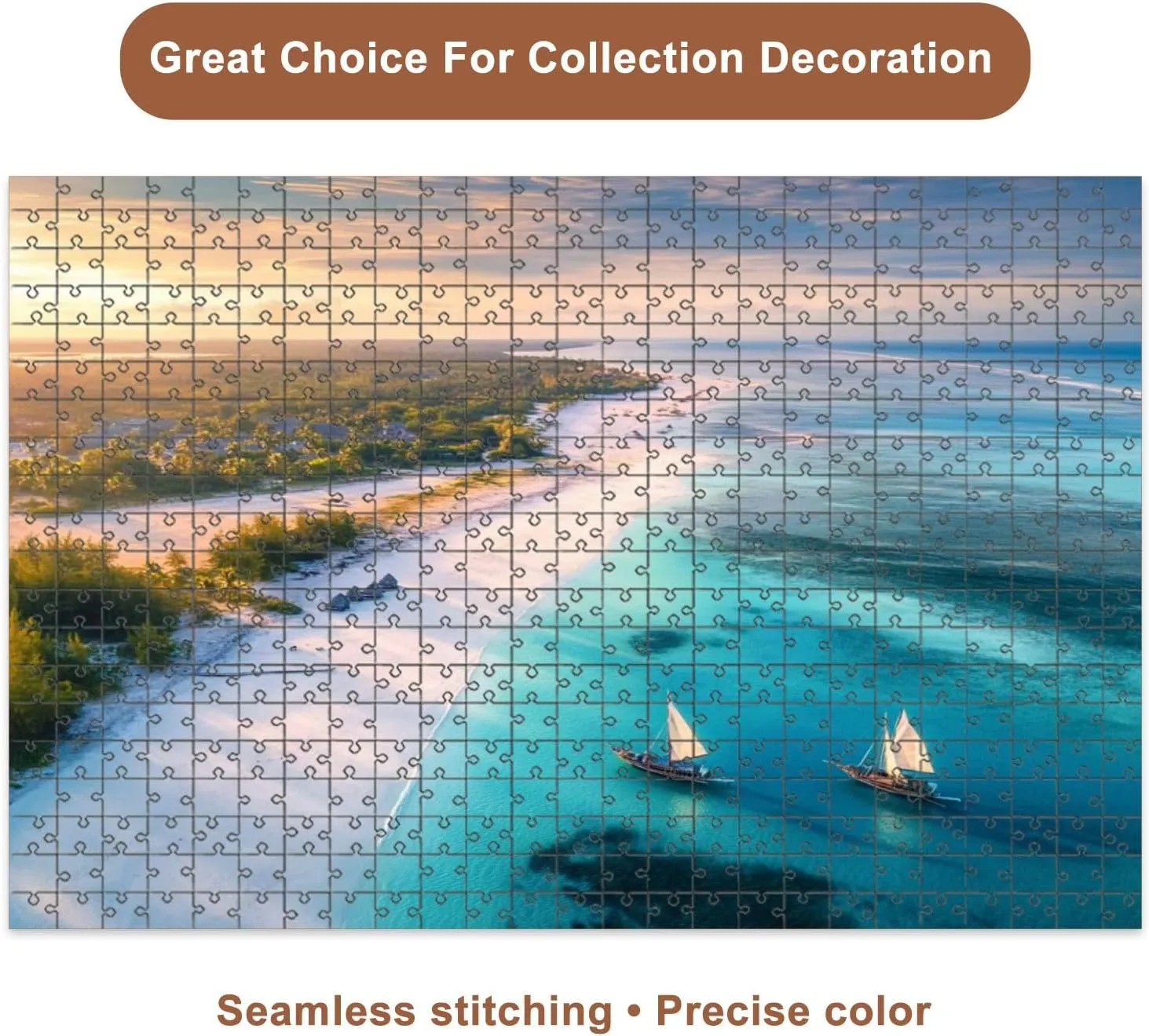 Jigsaw Puzzles 500 Pieces for Adult Aerial View Fishing Boats Tropical sea Coast Sandy Beach Sunset Summer Puzzle Game for Family Wooden Puzzle Toy Educational Games Puzzles for Home Decor