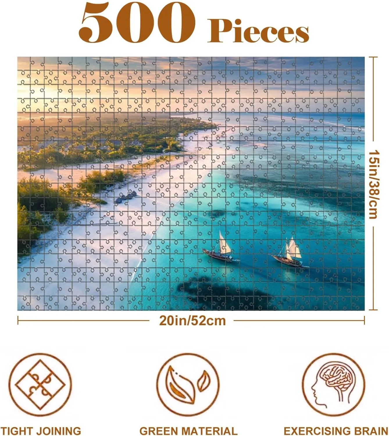 Jigsaw Puzzles 500 Pieces for Adult Aerial View Fishing Boats Tropical sea Coast Sandy Beach Sunset Summer Puzzle Game for Family Wooden Puzzle Toy Educational Games Puzzles for Home Decor
