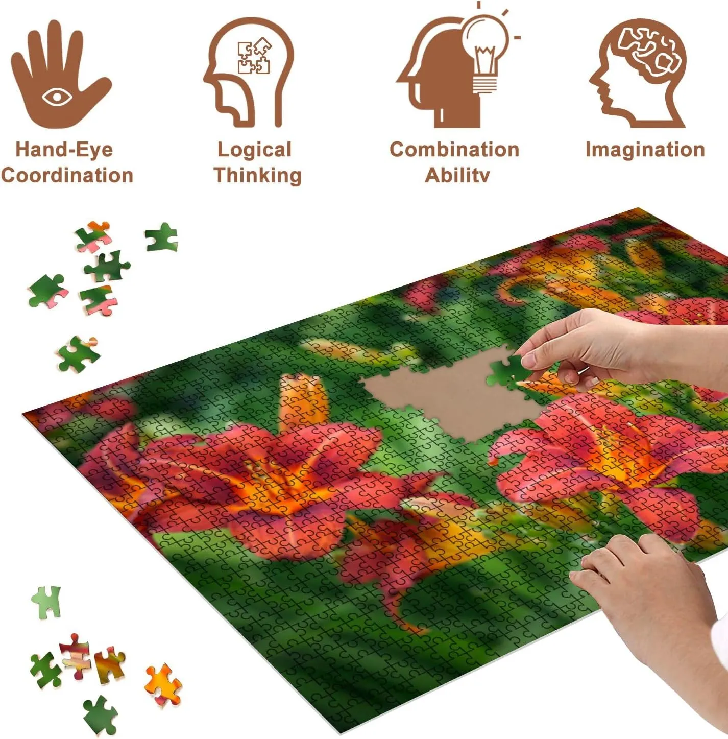 Jigsaw Puzzles 500 Pieces for Adult Beautiful Ornamental Garden Day Lily Puzzle Game for Family Wooden Puzzle Toy Educational Games Puzzles for Home Decor