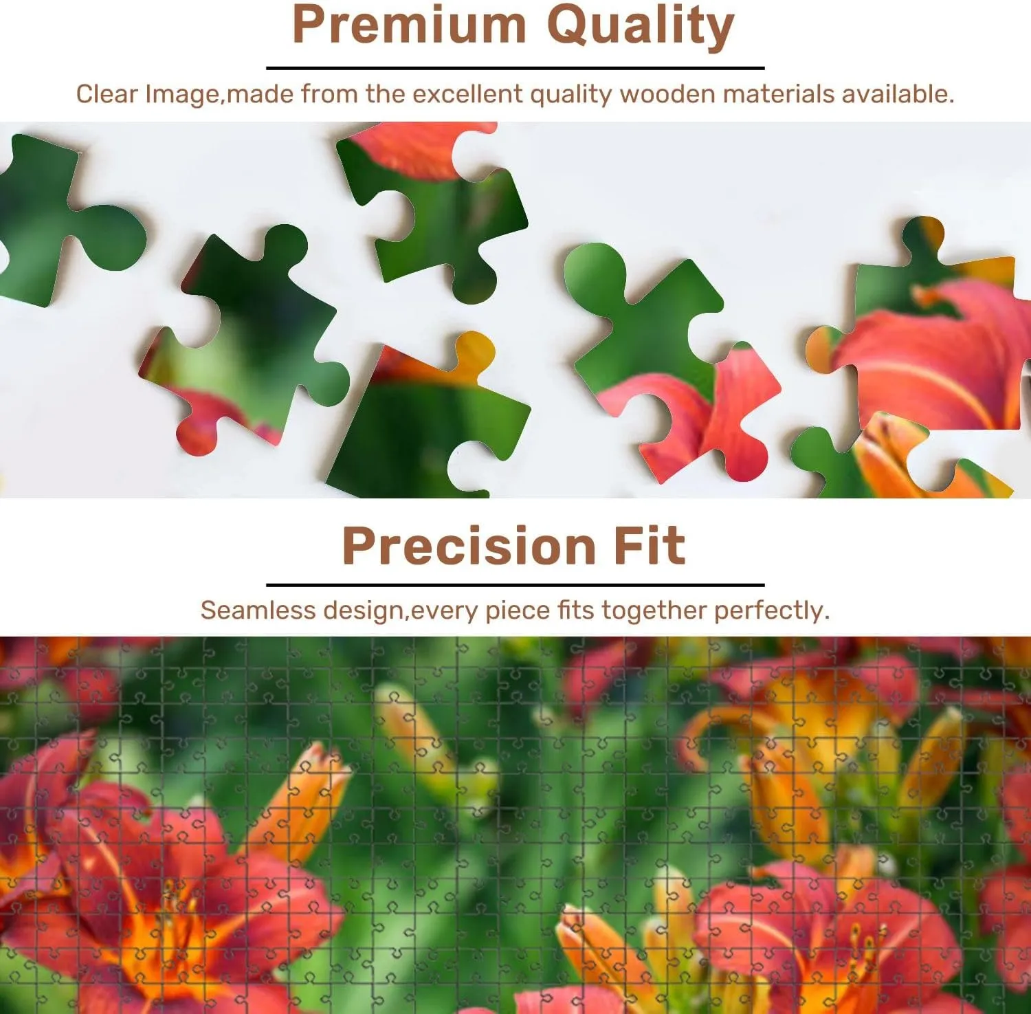 Jigsaw Puzzles 500 Pieces for Adult Beautiful Ornamental Garden Day Lily Puzzle Game for Family Wooden Puzzle Toy Educational Games Puzzles for Home Decor