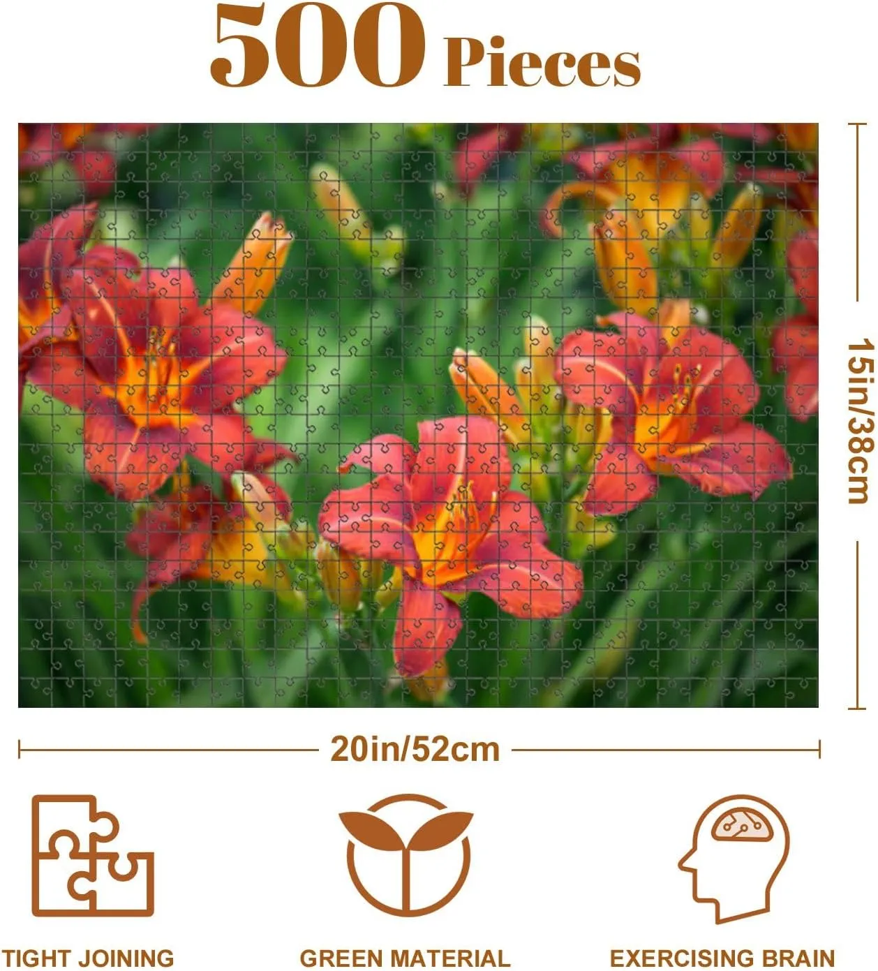 Jigsaw Puzzles 500 Pieces for Adult Beautiful Ornamental Garden Day Lily Puzzle Game for Family Wooden Puzzle Toy Educational Games Puzzles for Home Decor